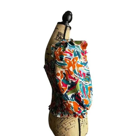 SHEIN Allover Print Ruffle One Shoulder Puff Sleeve Top XL NWOT - Picture 5 of 11